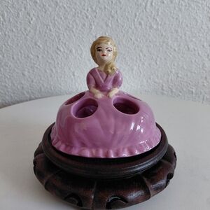Vintage MC Ceramic Young Lady Crinoline Dress Lip Stick Holder